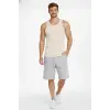 Erkek Fitilli Atlet Sıfır Yaka Slim Fit Arka Baskılı Spor Atlet - Krem