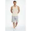 Erkek Fitilli Atlet Sıfır Yaka Slim Fit Arka Baskılı Spor Atlet - Krem