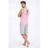 Erkek Fitilli Atlet Sıfır Yaka Slim Fit Arka Baskılı Spor Atlet - Pembe