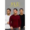 Erkek Fitilli Triko Bisiklet Yaka Kalın Kazak 3lü Set Beyaz-Bordo-Siyah