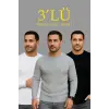Erkek Fitilli Triko Bisiklet Yaka Kalın Kazak 3lü Set Beyaz-Gri-Siyah