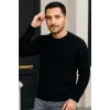 Erkek Fitilli Triko Bisiklet Yaka Kalın Kazak 3lü Set Beyaz-Saks Mavisi-Siyah
