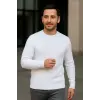 Erkek Fitilli Triko Bisiklet Yaka Kalın Kazak 3lü Set Beyaz-Saks Mavisi-Siyah