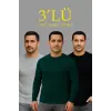 Erkek Fitilli Triko Bisiklet Yaka Kalın Kazak 3lü Set Gri-Haki-Siyah