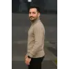 Erkek Fitilli Kazak Tam Boğazlı Balıkçı Yaka Triko 2li Set Bej-Siyah