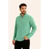 Erkek Fitilli Triko Kazak 2’li Set Mint Yeşili Siyah Kalın Dokuma Pamuklu Regular Fit V
