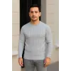 Erkek Fitilli Triko Kazak 2’li Set Siyah Gri Kalın Dokuma Pamuklu Regular Fit Bisiklet