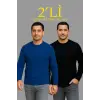Erkek Fitilli Triko Kazak 2’li Set Siyah Saks Mavisi Kalın Dokuma Pamuklu Regular Fit