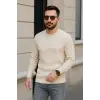 Erkek Fitilli Triko Kazak 3lü Set Bej Gri Siyah Bisiklet Yaka Regular Fit