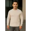 Erkek Fitilli Triko Kazak 3lü Set Bej Gri Siyah Bisiklet Yaka Regular Fit