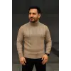 Erkek Fitilli Kazak Tam Boğazlı Balıkçı Yaka Triko 3lü Set  Bej-Haki-Siyah