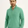 Erkek Fitilli Triko Kazak 3’lü Set Mint Yeşili Siyah Füme Kalın Dokuma Pamuklu Regular Fit