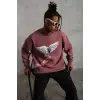 Erkek Güvercin Baskılı Bisiklet Yaka Sweatshirt 3 iplik pamuklu - Gül Kurusu