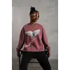 Erkek Güvercin Baskılı Bisiklet Yaka Sweatshirt 3 iplik pamuklu - Gül Kurusu