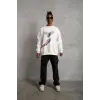 Erkek Güvercin Baskılı 3 iplik pamuklu Bisiklet Yaka Sweatshirt - Beyaz