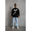 Erkek Güvercin Baskılı 3 iplik Bisiklet Yaka ipamuklu Sweatshirt - Siyah