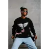 Erkek Güvercin Baskılı 3 iplik Bisiklet Yaka ipamuklu Sweatshirt - Siyah