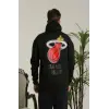 Erkek 3 İplik Pamuklu Kapüşonlu Baskılı Cepli Oversize Sweatshirt Hoodie - Siyah