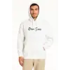 Erkek Kapüşonlu Kanguru Cepli Sweatshirt 3 İplik Pamuklu Baskılı Hoodie - Beyaz