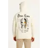 Erkek Kapüşonlu Kanguru Cepli Sweatshirt 3 İplik Pamuklu Baskılı Hoodie - Beyaz
