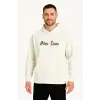 Erkek Kapüşonlu Kanguru Cepli Sweatshirt 3 İplik Pamuklu Baskılı Hoodie - Beyaz