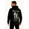 Erkek Kapüşonlu Kanguru Cepli Sweatshirt 3 İplik Pamuklu Baskılı Hoodie - Siyah