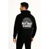 Erkek Kapüşonlu Kanguru Cepli Sweatshirt 3 İplik Pamuklu Baskılı Hoodie -  Siyah