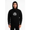 Erkek Kapüşonlu Kanguru Cepli Sweatshirt 3 İplik Pamuklu Baskılı Hoodie -  Siyah