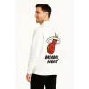 Erkek Kapüşonlu Kanguru Cepli Sweatshirt 3 İplik Pamuklu Baskılı Hoodie - Beyaz