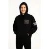 Erkek Kapüşonlu Kanguru Cepli Sweatshirt 3 İplik Pamuklu Baskılı Hoodie - Siyah