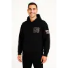 Erkek Kapüşonlu Kanguru Cepli Sweatshirt 3 İplik Pamuklu Baskılı Hoodie - Siyah
