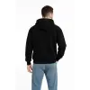 Erkek Kapüşonlu 3 İplik Şardonlu Önü Baskılı Fermuarlı Oversize Sweatshirt - Siyah