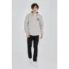 Erkek 3 İplik Pamuklu Fermuarlı Kapüşonlu Kanguru Cepli Baskılı Hoodie Hırka Sweatshirt - Boyalı Gri