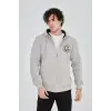 Erkek 3 İplik Pamuklu Fermuarlı Kapüşonlu Kanguru Cepli Baskılı Hoodie Hırka Sweatshirt - Boyalı Gri