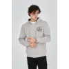 Erkek 3 İplik Pamuklu Fermuarlı Kapüşonlu Kanguru Cepli Baskılı Hoodie Hırka Sweatshirt - Boyalı Gri