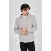 Erkek 3 İplik Pamuklu Fermuarlı Kapüşonlu Kanguru Cepli Hoodie Hırka Sweatshirt - Boyalı Gri