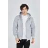 Erkek 3 İplik Pamuklu Fermuarlı Kapüşonlu Kanguru Cepli Hoodie Hırka Sweatshirt - Gri