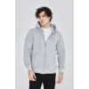 Erkek 3 İplik Pamuklu Fermuarlı Kapüşonlu Kanguru Cepli Hoodie Hırka Sweatshirt - Gri