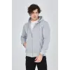 Erkek 3 İplik Pamuklu Fermuarlı Kapüşonlu Kanguru Cepli Hoodie Hırka Sweatshirt - Gri