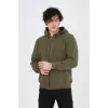 Erkek 3 İplik Pamuklu Fermuarlı Kapüşonlu Kanguru Cepli Hoodie Hırka Sweatshirt - Yeşil