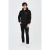 Erkek 3 İplik Pamuklu Fermuarlı Kapüşonlu Kanguru Cepli Baskılı Hoodie Hırka Sweatshirt - Siyah