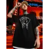 Erkek Kısa Kol Yazlık Tişört Bisiklet Yaka KART Baskılı T-Shirt - Siyah