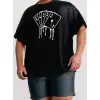 Erkek Kısa Kol Yazlık Tişört Bisiklet Yaka KART Baskılı T-Shirt - Siyah