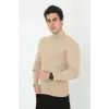 Erkek Fitilli Kaşkorse Kumaş Boğazlı Full Likralı Slimfit Body - Bej