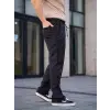 Erkek Keten Cepli Çıma Dikişli jogger Buggy Pantalon Rahat kalıp - Siyah