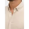 Erkek KETEN Kumaş  Uzun Kollu Regular fit Gömlek - Bej