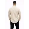 Erkek KETEN Kumaş  Uzun Kollu Regular fit Gömlek - Bej
