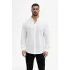 Erkek KETEN Kumaş Uzun Kollu Regular fit Gömlek - Beyaz