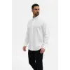 Erkek KETEN Kumaş Uzun Kollu Regular fit Gömlek - Beyaz
