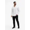 Erkek KETEN Kumaş Uzun Kollu Regular fit Gömlek - Beyaz